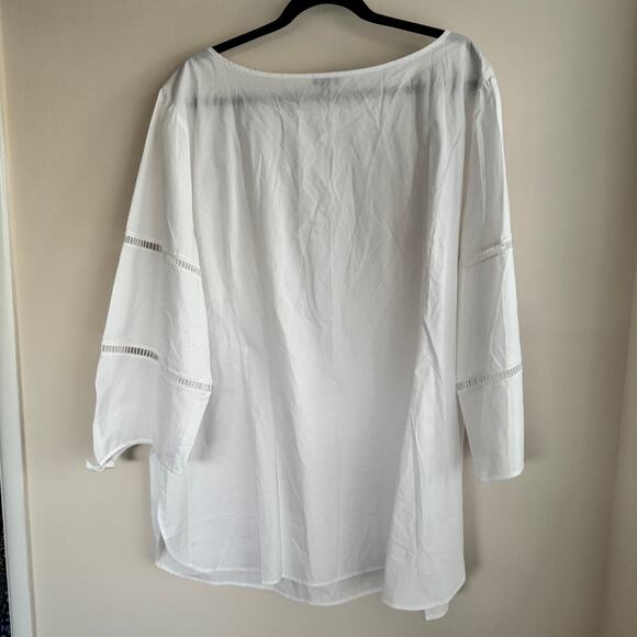 New Talbots Tie Detail Poplin Top White Bateau Neck Ladder Trim 3/4 Sleeve Sz 3X - Picture 7 of 8